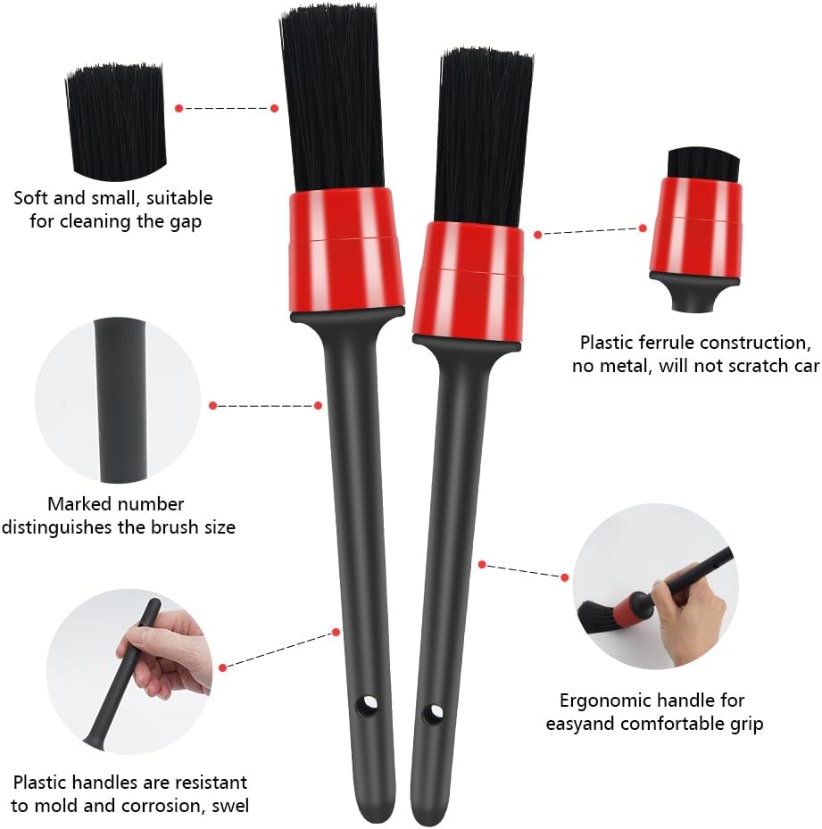 9pcs Detailing Brush Set,Interior Cleaning Brush,Steel Wire & Tire Brush Automotive Cleaning Brush Kit,for Cleaning Engine, Body Exterior Surface, Carpet, Truck, SUV, RV, Motorcycle