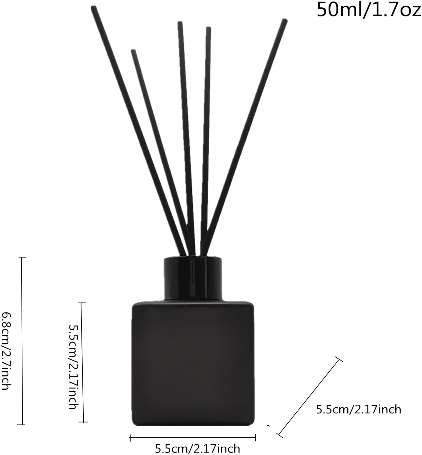 Perfume Reed Diffuser Bottle,Empty Square Essential Oil Bottles Glass Jar with Black Sticks for DIY Fragrance Replacement Diffuser Sets (50ml/1.7oz, Matte Black)