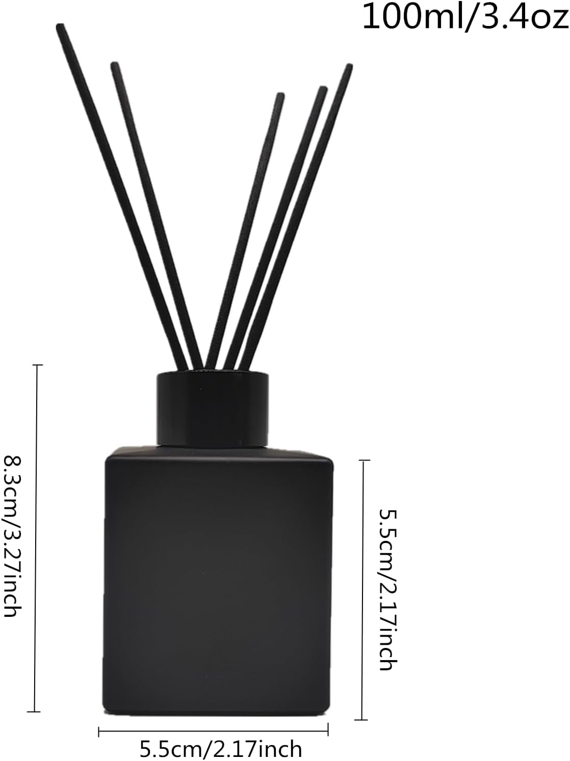 4PCS Reed Diffuser Bottle,Empty Matte Black Glass Jar,Fragrance Replacement Container 100ml(4, Square)