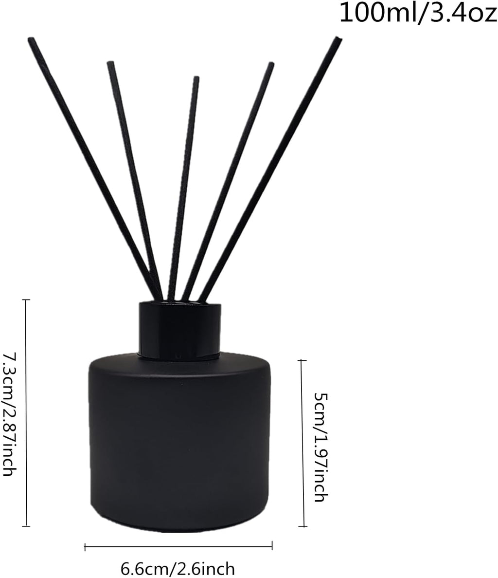 4PCS Reed Diffuser Bottle, Empty Matte Black Glass Jar with Black Sticks,Fragrance Replacement Container 100ml(4, Round)