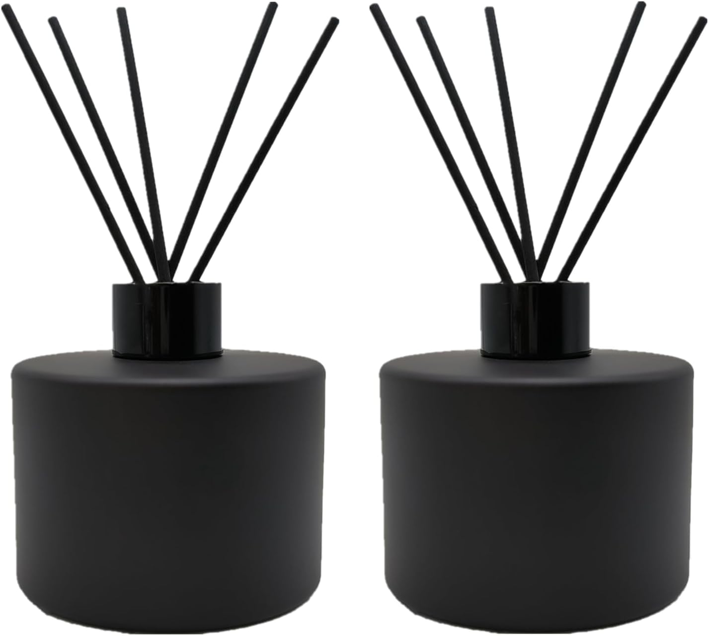 2PCS Glass Diffuser Bottles,200ml/6.7oz Essential Oil Jar,Empty Perfume Container with Black Aromatherapy Sticks Use for DIY Replacement Reed Diffuser (Round Matte Black)