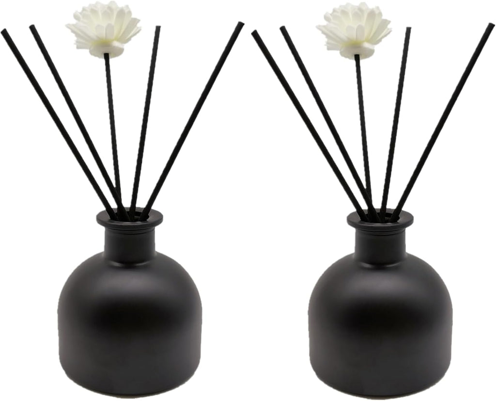2PCS Perfume Reed Diffuser Bottle,Empty Glass Container 100ml Fragrance Accessories use with Black Sticks for DIY Replacement (Matte Black)