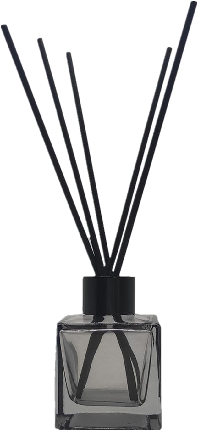 Perfume Reed Diffuser Bottle,Empty Square Essential Oil Bottles Glass Jar with Black Sticks For DIY Fragrance Replacement Diffuser Sets (50ml/1.7oz, Grey)
