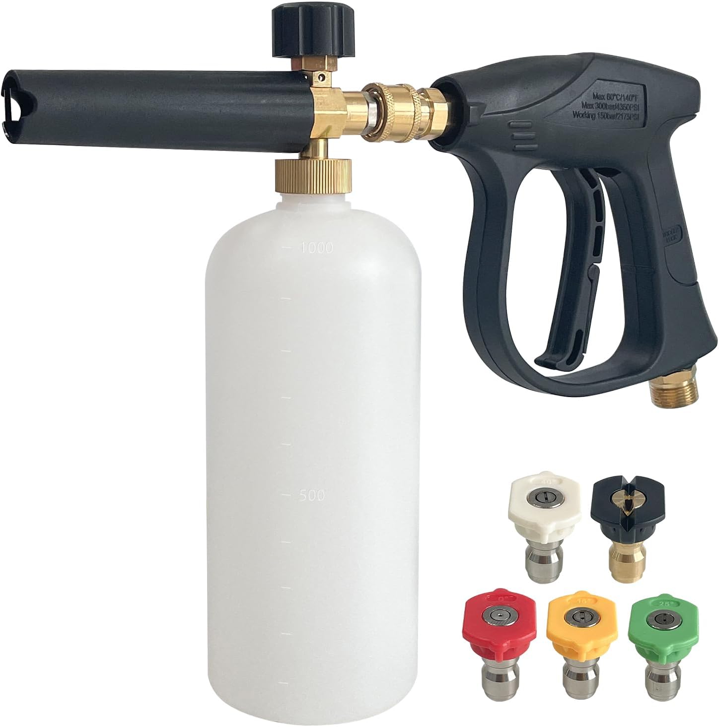 High Pressure Washer Gun 4000 PSI Cannon Foam Blaster Power Washer 1L Car Wash Foam Cannon Kit with 5 Pressure Washer Nozzles