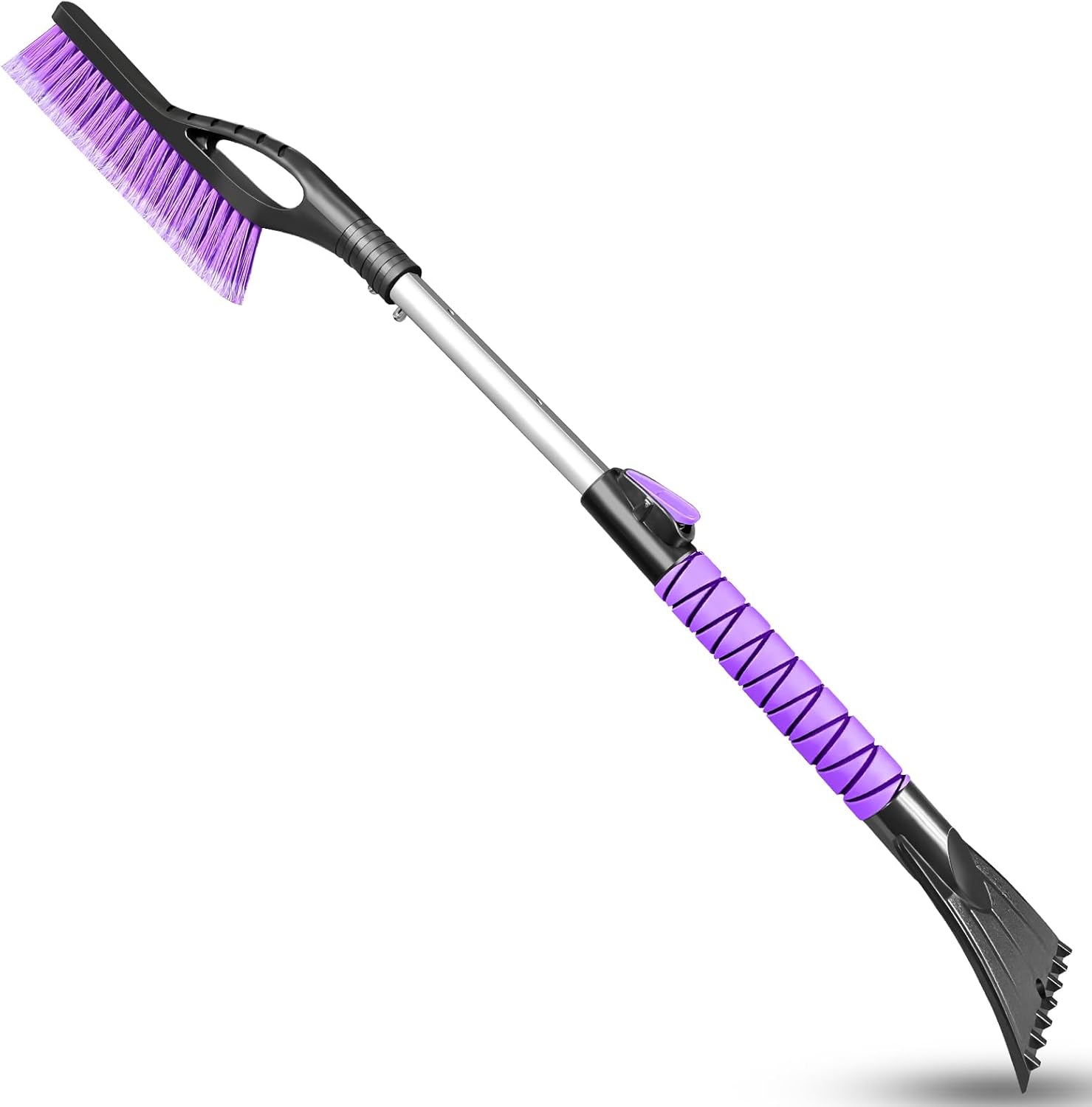 Ice Scraper and Brush for Car, Extendable Snow Brush and Ice Scraper for Car Windshield Window, Car Snow Scraper and Brush with Foam Grip for SUV Truck Automobile Vehicle - Purple