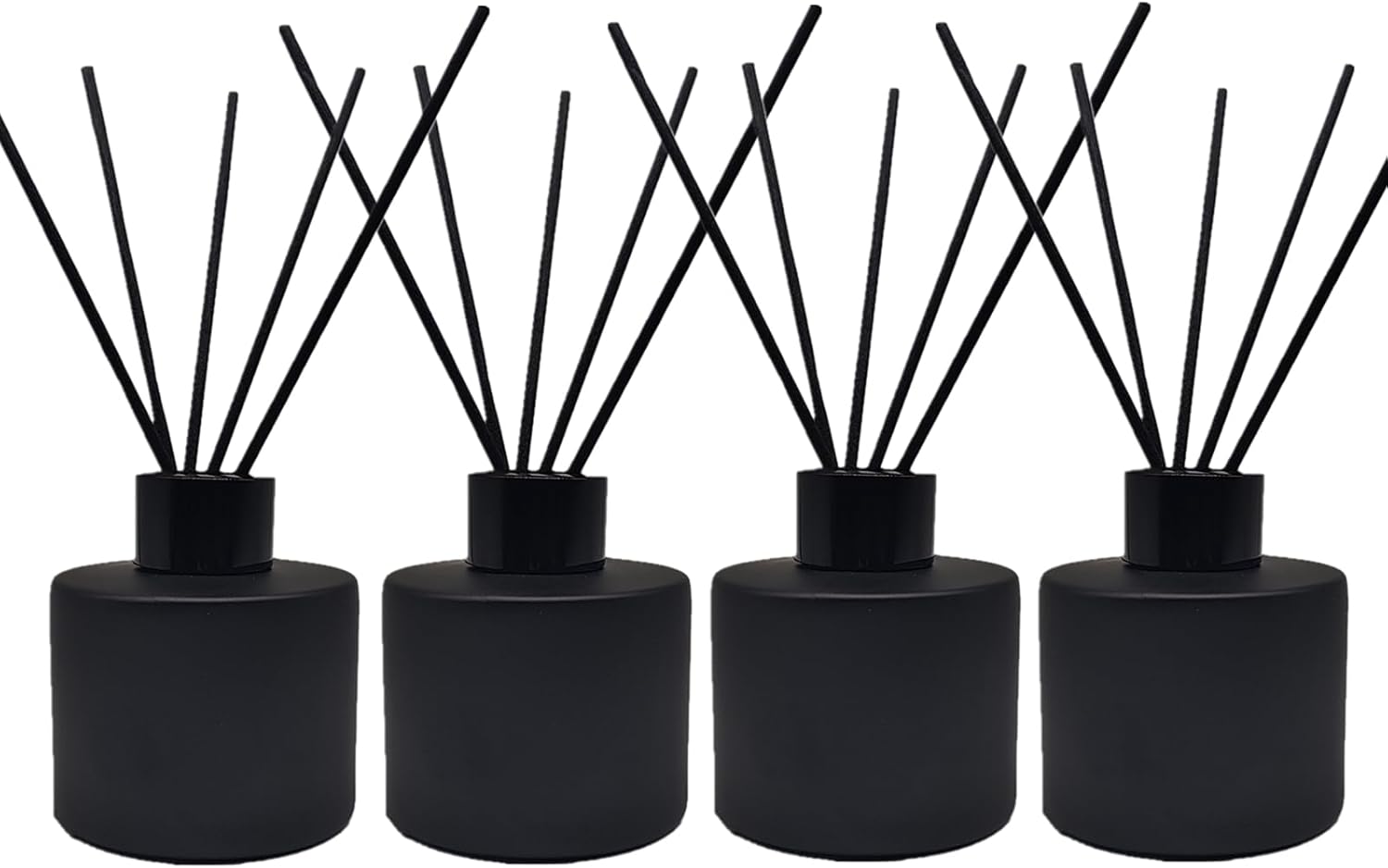 4PCS Reed Diffuser Bottle, Empty Matte Black Glass Jar with Black Sticks,Fragrance Replacement Container 100ml(4, Round)