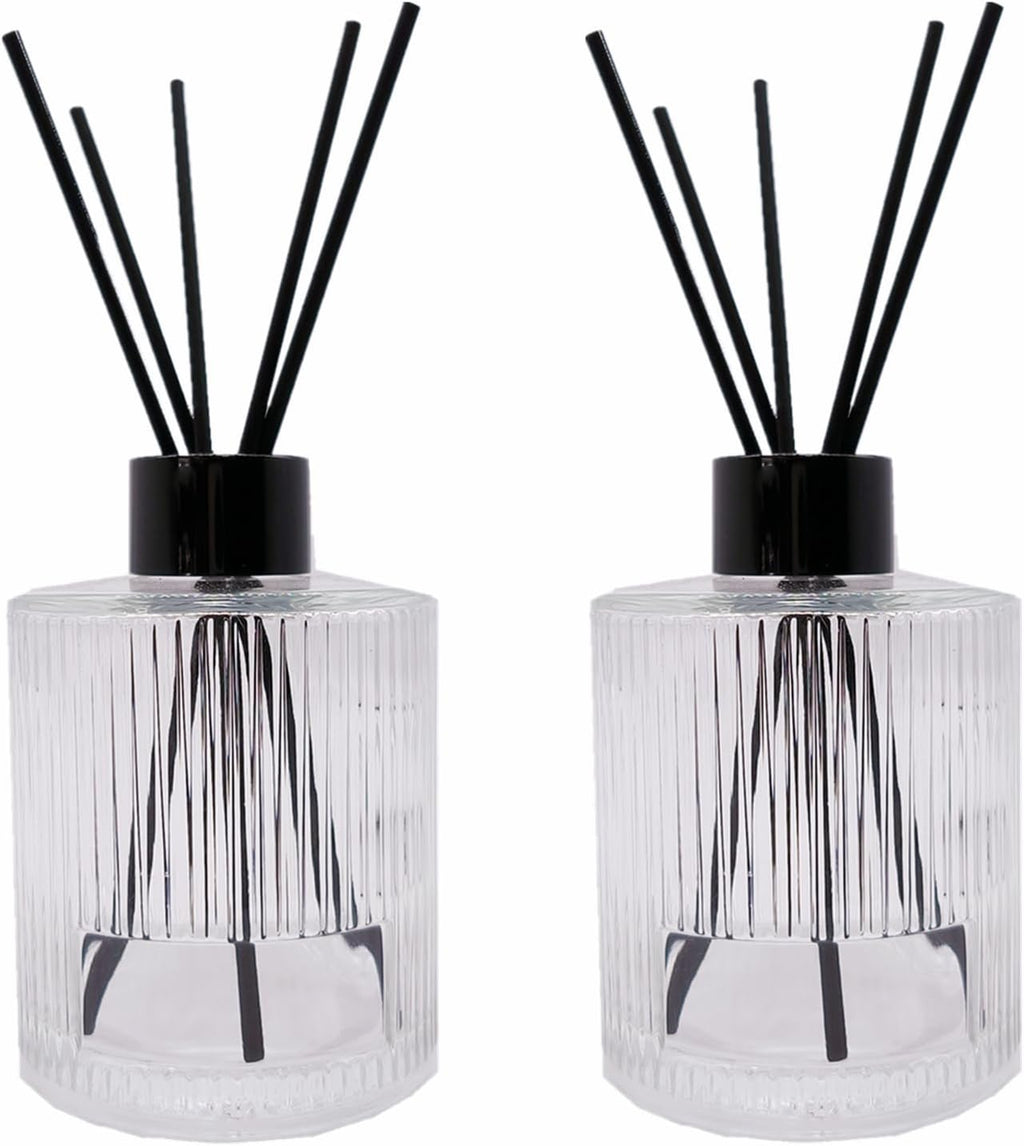 2PCS Glass Diffuser Bottles,200ml/6.7oz Essential Oil Jar,Empty Perfume Container With Black Aromatherapy Sticks Use for DIY Replacement Reed Diffuser (Round Clear)