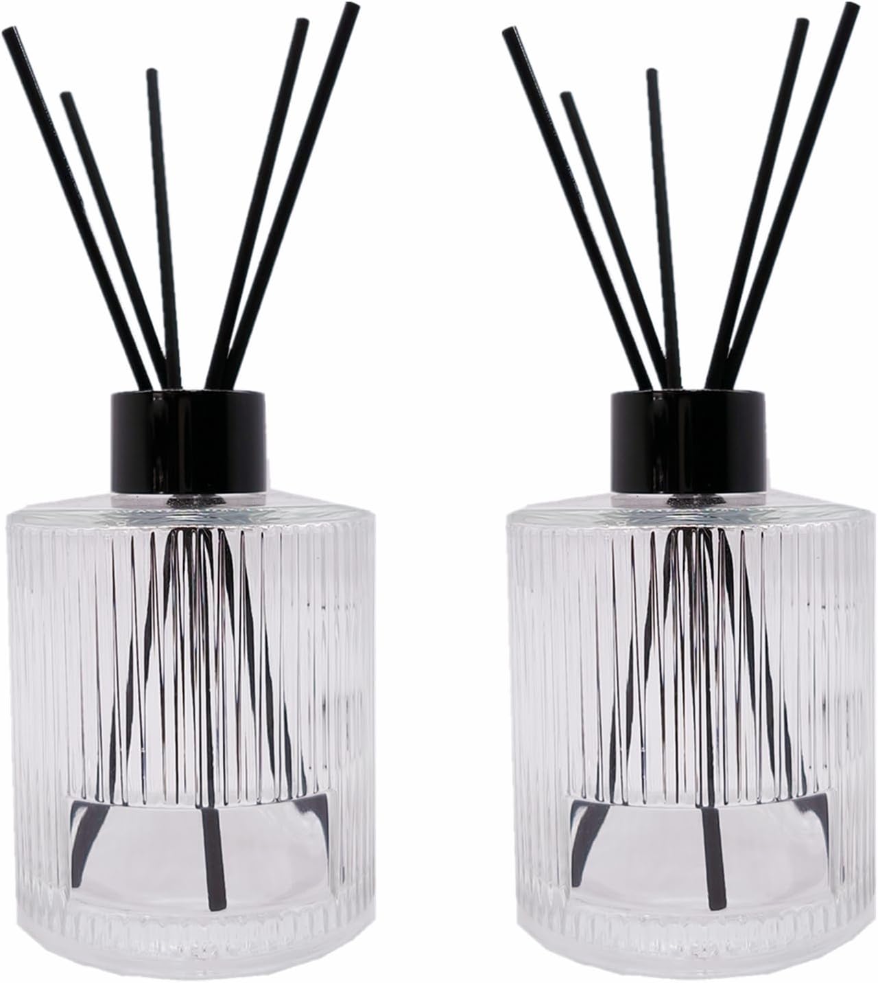 2PCS Glass Diffuser Bottles,200ml/6.7oz Essential Oil Jar,Empty Perfume Container With Black Aromatherapy Sticks Use for DIY Replacement Reed Diffuser (Round Clear)