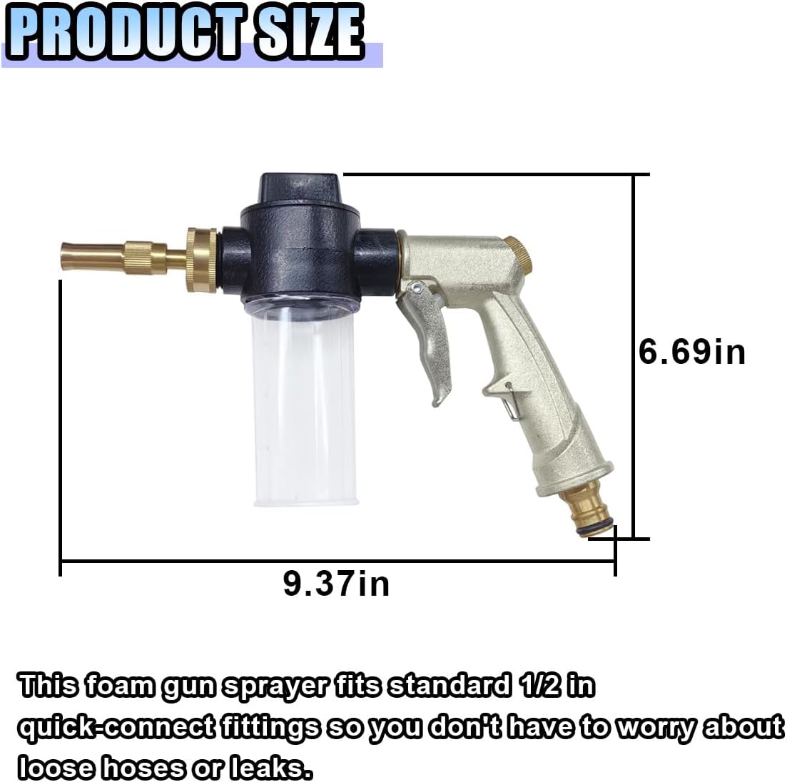Car Wash Foam Gun Sprayer, Adjustable Metal High-Pressure Spray Hose Nozzle with 3.5oz/100cc Plastic Soap Dispenser Bottle, Fit Car Washing, Watering Plants, Floor Cleaning (Silvery)