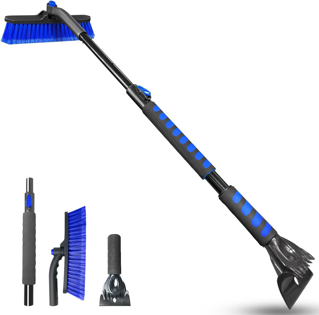 44'' Snow Brush Ice Scraper for Car Windshield Window, Extendable Snow Removal Tool Car Brush with Comfortable Foam Grip and Sturdy Aluminum Handle for Car, Truck, SUV Essentials Accessories