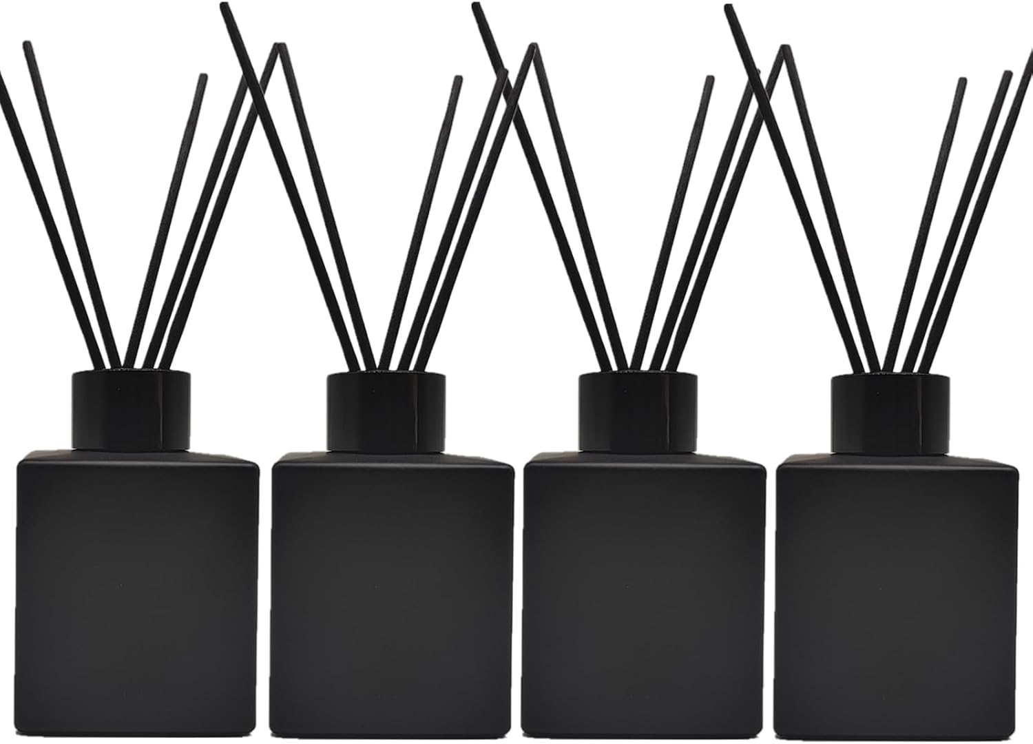 4PCS Reed Diffuser Bottle,Empty Matte Black Glass Jar,Fragrance Replacement Container 100ml(4, Square)