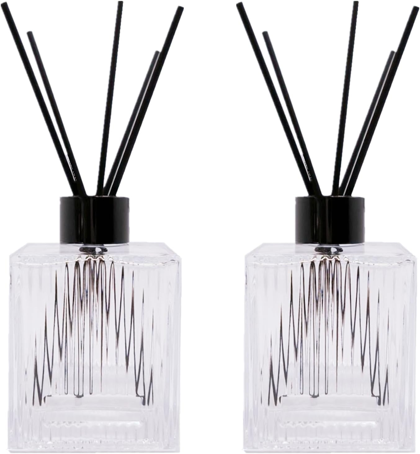 2PCS Glass Diffuser Bottles,200ml/6.7oz Essential Oil Jar,Empty Perfume Container With Black Aromatherapy Sticks Use for DIY Replacement Reed Diffuser (Square Clear)