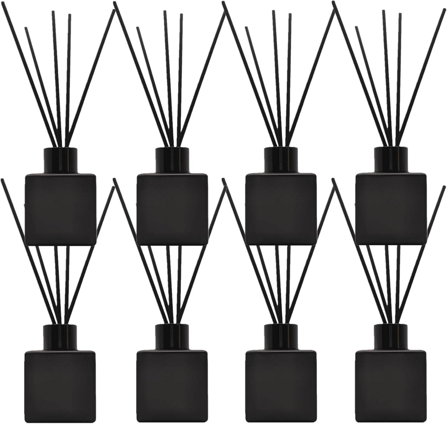 Perfume Reed Diffuser Bottle,Empty Square Essential Oil Bottles Glass Jar with Black Sticks for DIY Fragrance Replacement Diffuser Sets (50ml/1.7oz, Matte Black)