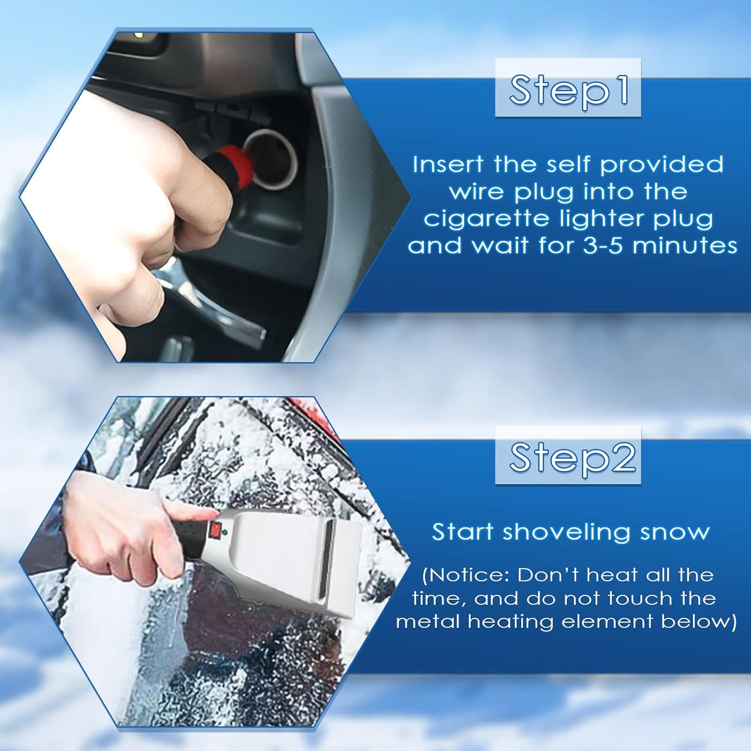 Ice Scrapers for Car Windshield, Ice Scraper Heated, Snow Scraper for Car, 12V Plug into Cigarette Lighter Electric Scraper Heating, Car Ice Scraper, Snow Ice Brush Shovel Snow Removal Tools