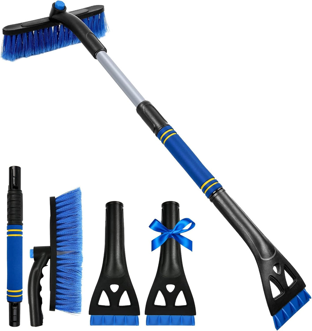 34" Extendable Ice Scrapers for Car Windshield 2-in-1 Snow Brush for Car Snow Scraper for Car Snow Scraper and Drush with Ergonomic Foam Grip for Cars, Trucks, SUVs with 360° Pivoting Brush Head Blue