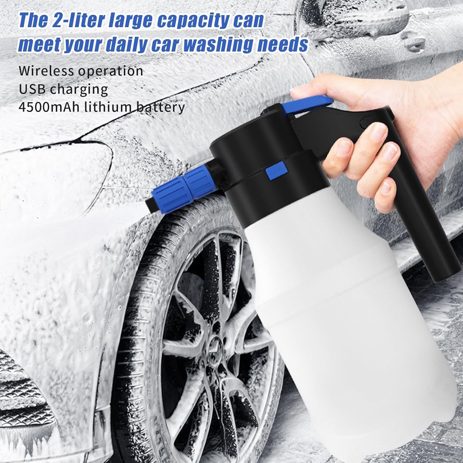 1.5L Electric Car Foam Sprayer, Cordless Pump Battery Powered Foam Sprayer for Car Wash with USB Rechargeable 4500mAh