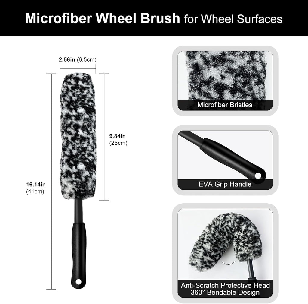9-Piece Car Cleaning Kit, Including Wheel Cleaning Brush, Microfiber Cleaning Cloth, Soft Bristle Rim Brush, Tire Shine Applicator Pad, and Complete Car Detailing Tools