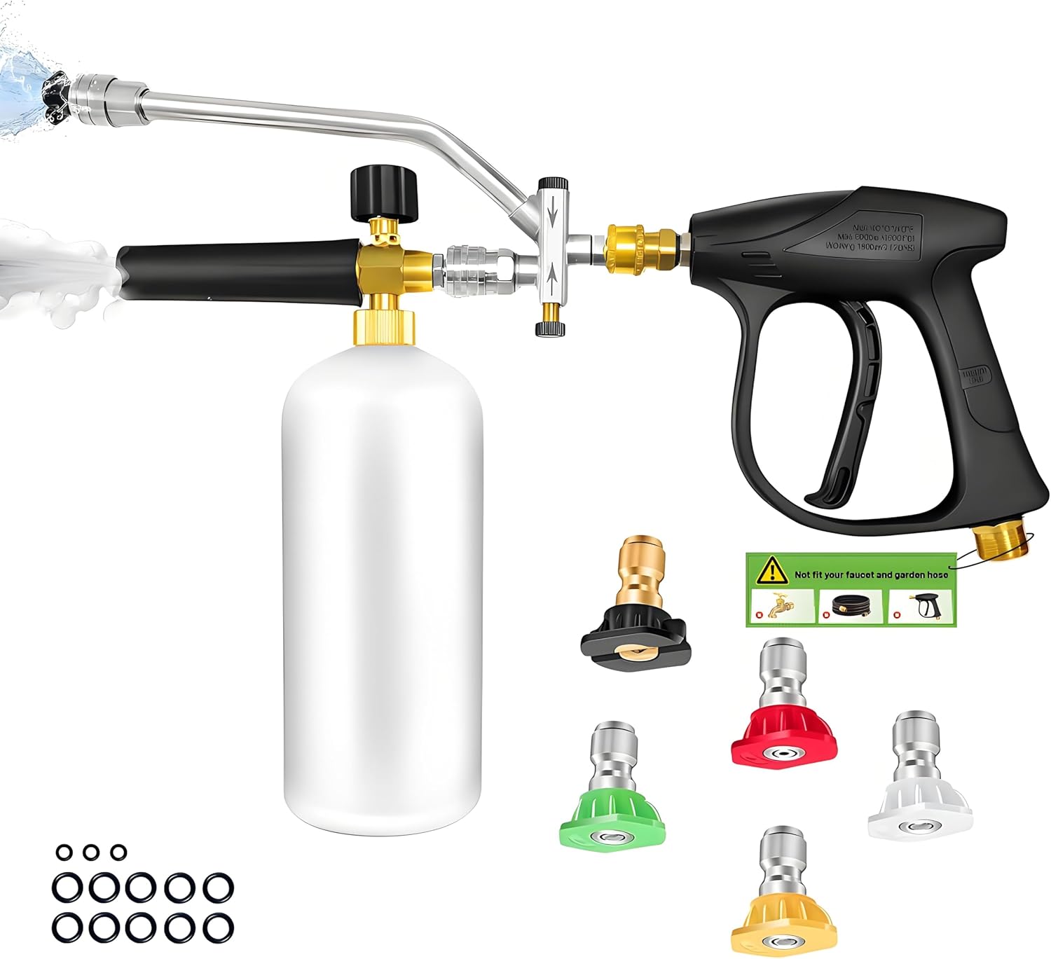 22Pc Foam Cannon for Pressure Washer with Dual-Connector&Short Pressure Washer Gun, Power Washer Gun with 1/4" Quick Connect & M22 Male, 5 Power Washer Sprayer Nozzles,Sealing O-rings,4000 PSI Gifts