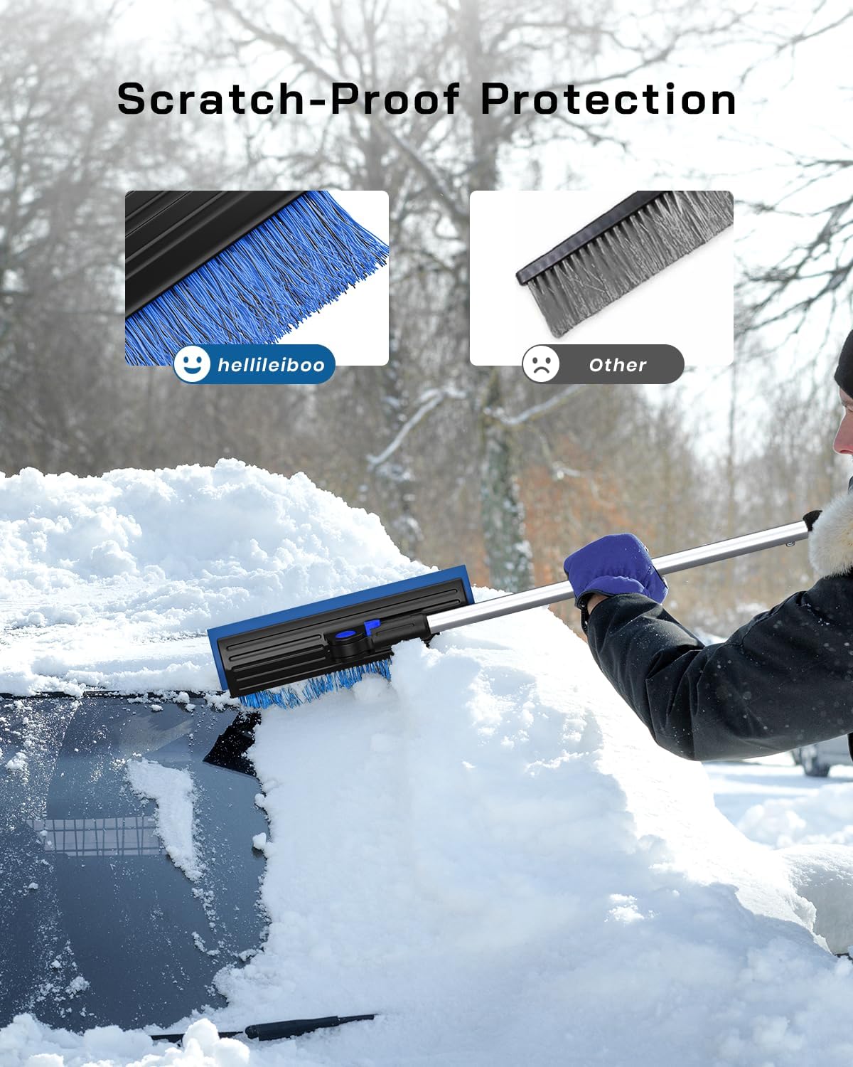 2025 Extra Long 55.7" Ice Scrapers for Car Windshield Multi-Functional Detachable Car Ice Scraper with Foam Grip and 270° Pivoting Brush Head Snow Brush for SUV Truck Auto (Blue)