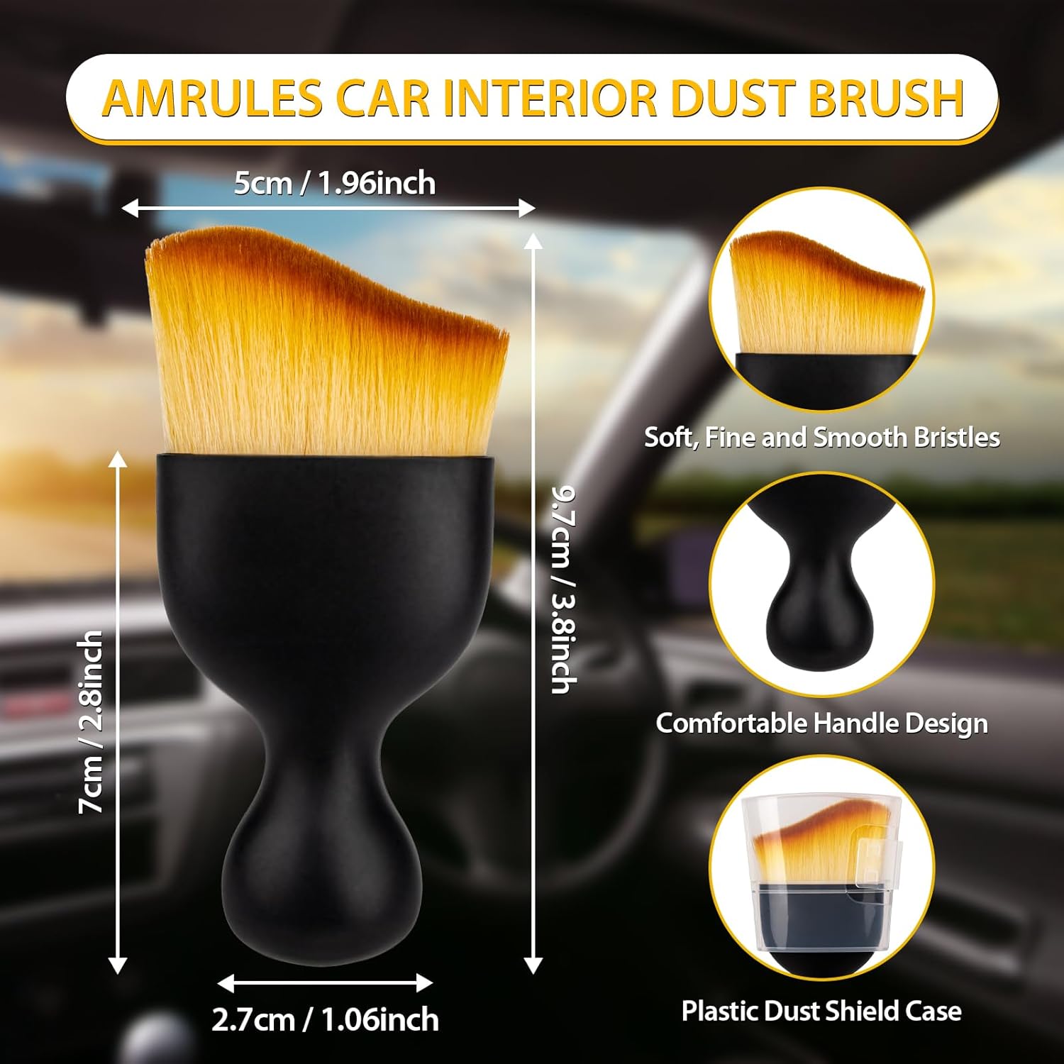 2PCS Car Interior Detailing Brush, Auto Car Detailing Brush Dusting Brush, Soft Bristles Car Interior Cleaning Tool for Dashboard Interior, Exterior, Skylight, Leather, Dust Brush, Brown