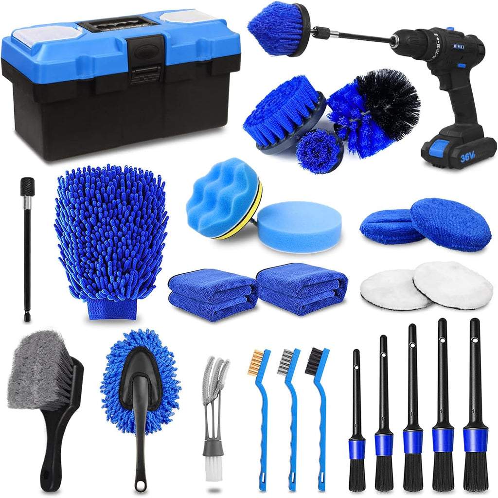 TTRCB 27Pcs Car Detailing Kit, Car Detailing Brush Set, Auto Detailing Drill Brush Set, Car Detailing Brushes, Car Wash Kit, Car Accessories, Car Cleaning Tools Kit for Interior, Exterior, Wheels