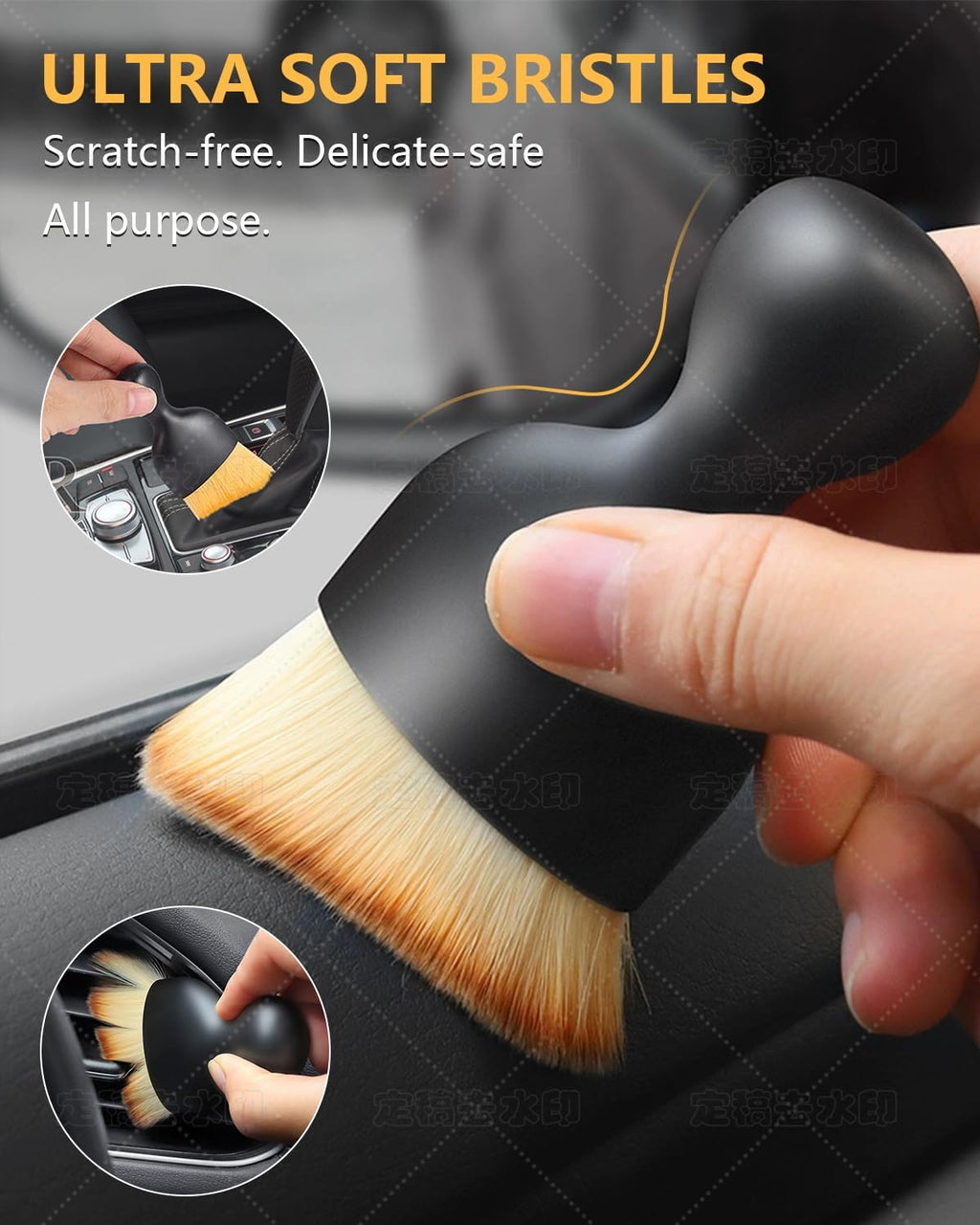 3 PCS Automotive Interior Detail Kit - 2 Curved Soft Bristle Brushes & 1 Double Head 2-in-1 Duster | Scratch-Free Dusting for Dashboard, Vents, Hard-to-Reach Areas | Fits All Vehicles | Durable