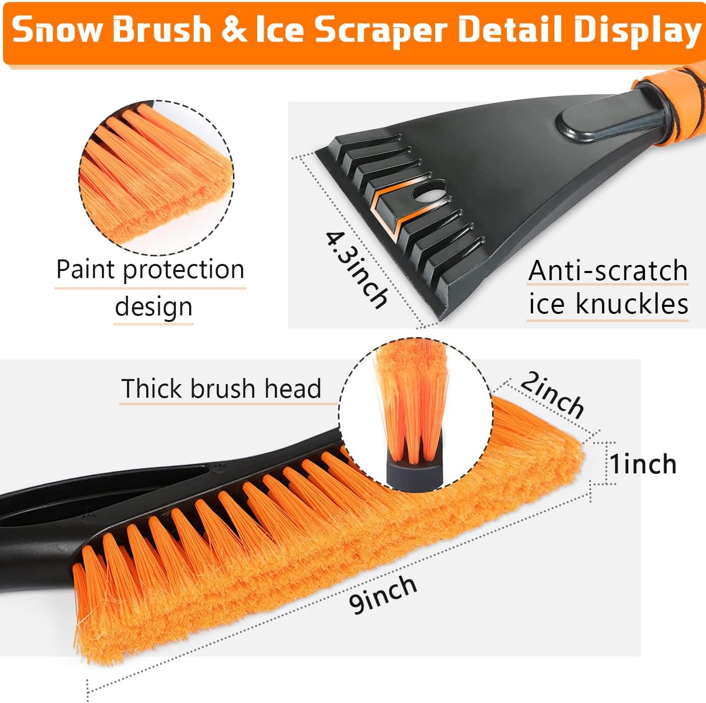 Snow Brush & Ice Scraper, 27'', Ice Scrapers for Car Windshield, Detachable Snow Removal Tool with Ergonomic Foam Grip for Cars, Suvs, Trucks