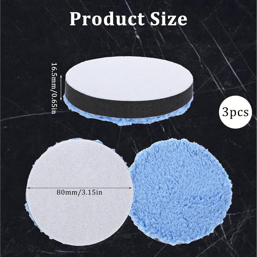3 Pcs Polishing Pads, Buffing Pads, Microfiber Polishing pad for Car Compounding,3 Polished Pad for Scratch Removal, Waxing and Buffing (3.15 Inch/ 80 MM, Blue)