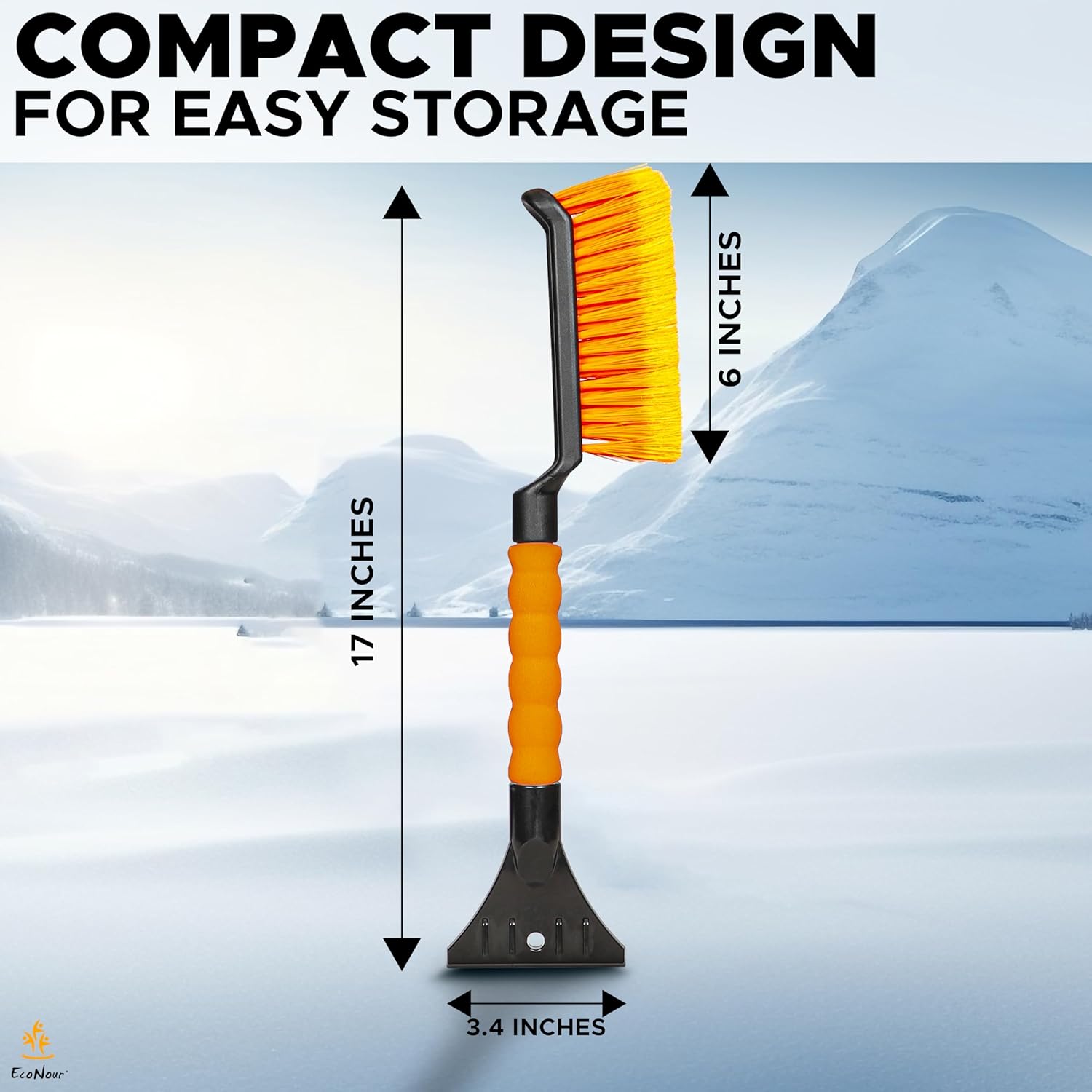 17" Snow Brush & Ice Scraper for Car Windshield | Automotive Snow Brush with Ergonomic Foam Grip | Heavy-Duty Winter Car Accessories | Ideal for Effortless Snow Removal in Cars