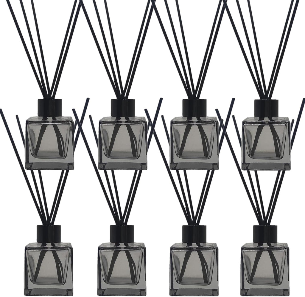 Perfume Reed Diffuser Bottle,Empty Square Essential Oil Bottles Glass Jar with Black Sticks For DIY Fragrance Replacement Diffuser Sets (50ml/1.7oz, Grey)