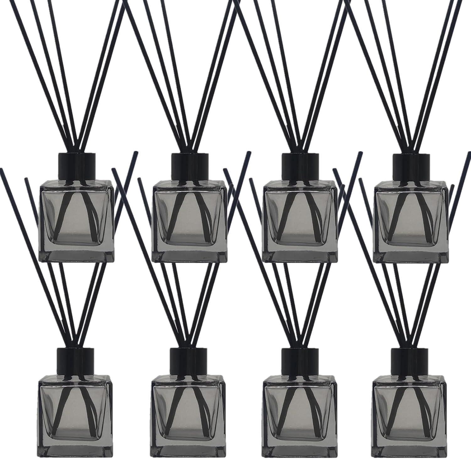Perfume Reed Diffuser Bottle,Empty Square Essential Oil Bottles Glass Jar with Black Sticks For DIY Fragrance Replacement Diffuser Sets (50ml/1.7oz, Grey)