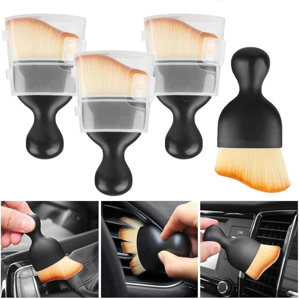 4 Pcs Car Interior Cleaning Tool,Car Interior Detailing Brush,Car Cleaning Brush Dust Collectors, Car Interior Cleaning Soft Brushes,Curved Design Dirt Dust Clean Brushes