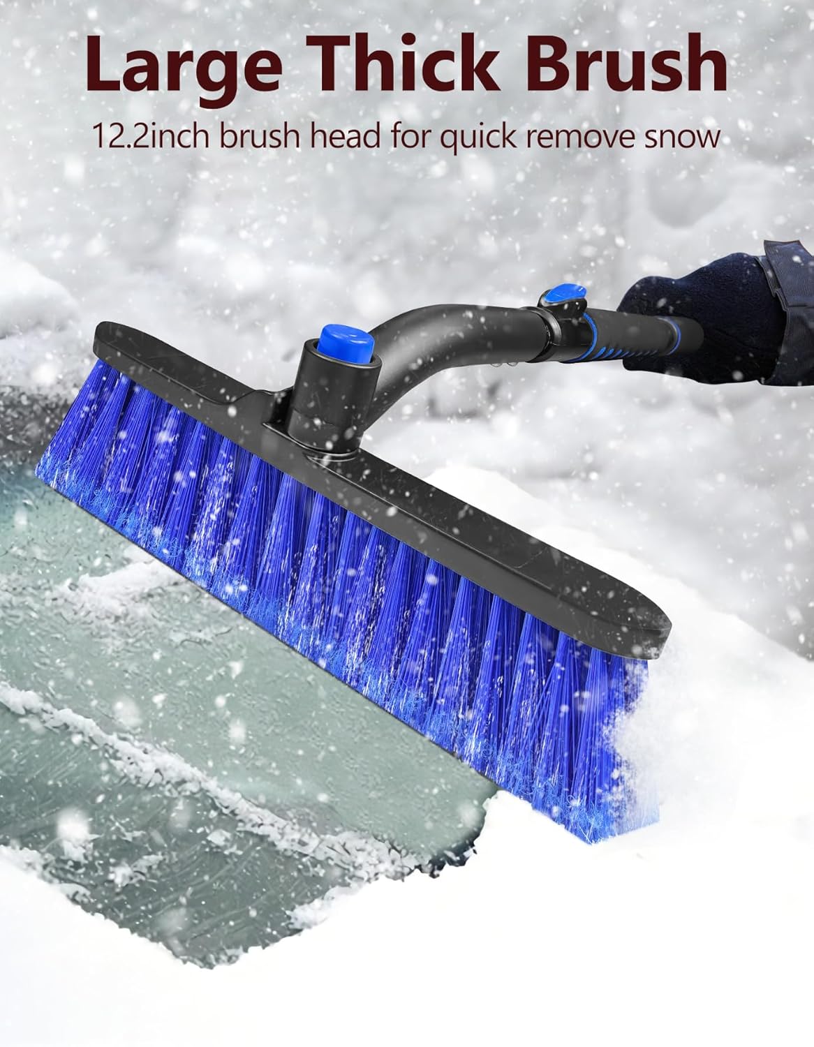 44'' Snow Brush Ice Scraper for Car Windshield Window, Extendable Snow Removal Tool Car Brush with Comfortable Foam Grip and Sturdy Aluminum Handle for Car, Truck, SUV Essentials Accessories