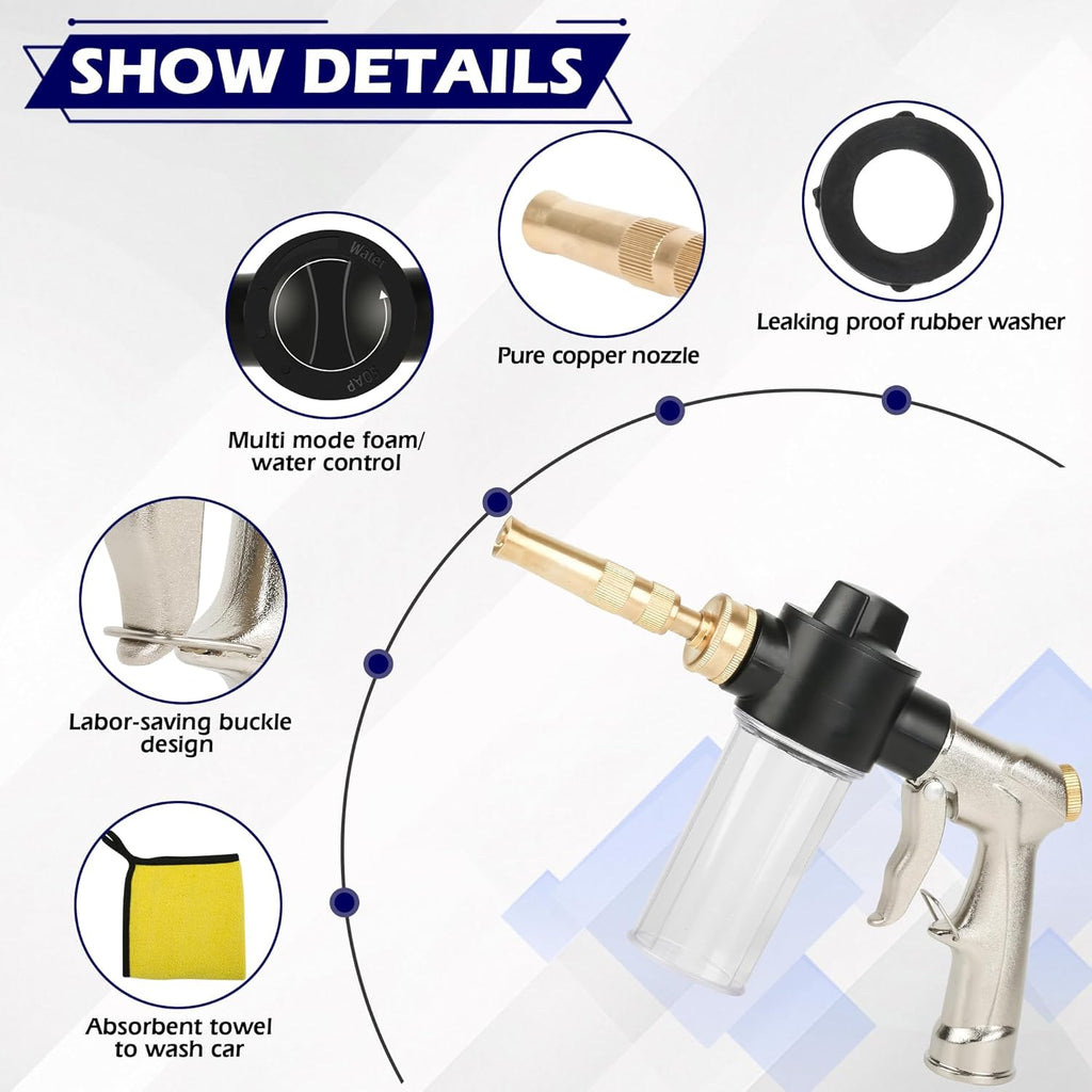 Car Wash Foam Gun Sprayer, Foam Cannon for Garden Hose, Adjustable Foam Ratio Water Spray Foam Cannon Garden Hose Sprayer with 3.5oz/100cc Soap Bottle, for Pet Showering, Gardening, Floor Cleaning