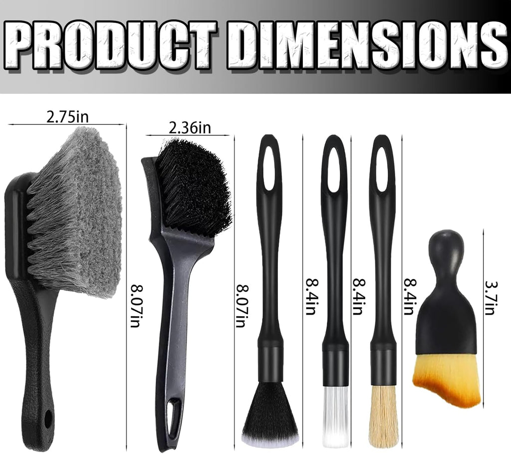 Car Detailing Brush Set, Car Wheel Brush, Tire Brush, Car Interior Dust Cleaning Kit, Ultra Soft Boars Hair Car Interior Detailing Brushes, for Cleaning Car Interior Exterior