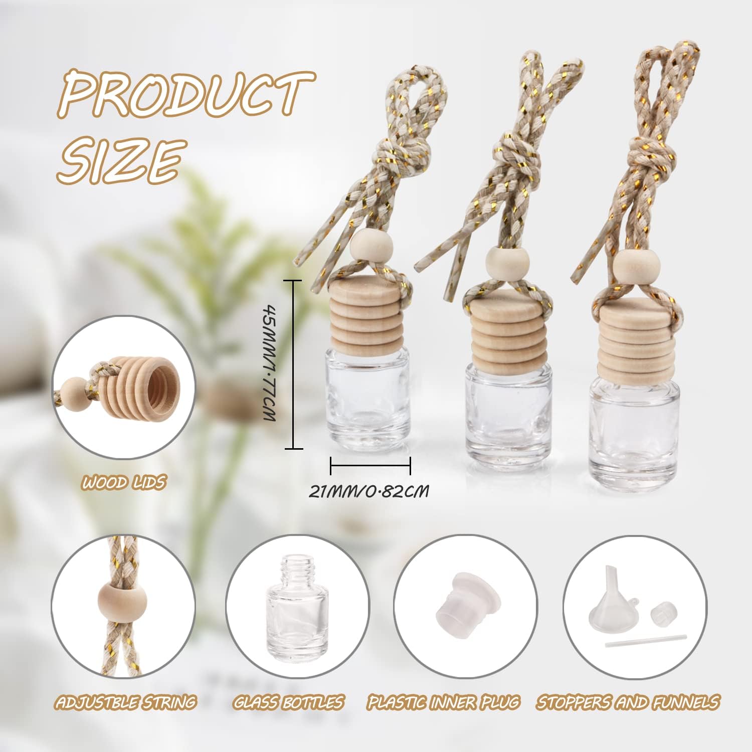 20 Pack 5ml Car Hanging Perfume Bottle Car Air Freshener Diffuser Bottle Aromatherapy Essential Oil Fragrance Diffuser Bottle Auto Ornaments Decor