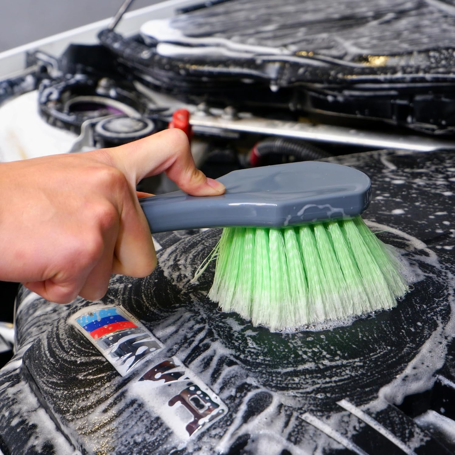 7PACK Car Engine Bay Details Cleaning Kit, Soft-bristled Engine Surface Brush,Long&Slim Bendable Brush, Edgeless Drying Towel,Finger Microfiber Applicator, Deep Cleans Engine Bay Hard to Reach Place