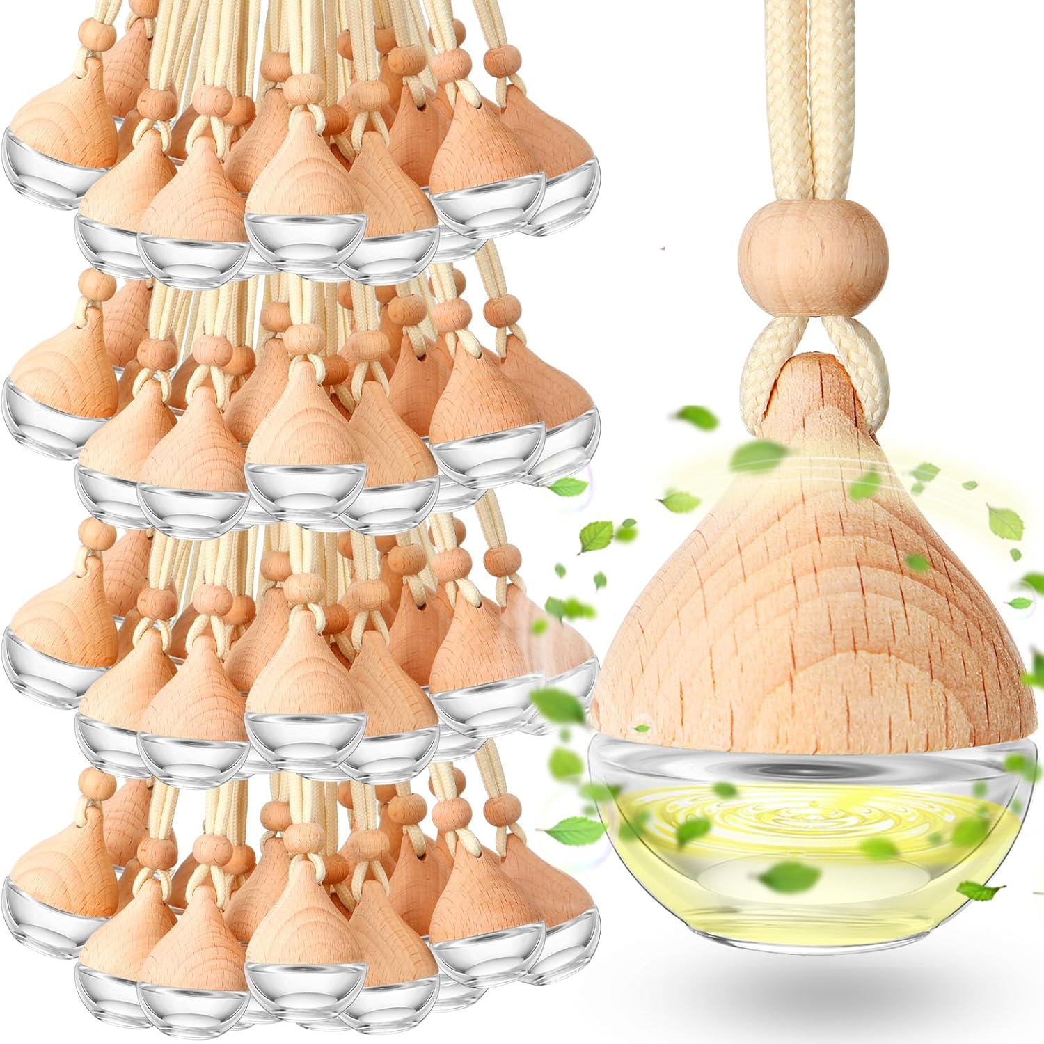 100 Pcs Car Air Freshener Hanging Bottle Empty Glass Perfume Diffuser Bottles Refillable Car Air Freshener Pendant Aromatherapy Fragrance Vials Ornament(Drop)