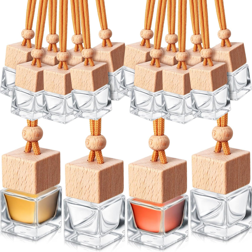100 Pcs Car Air Freshener Hanging Bottle Empty Glass Perfume Diffuser Bottles Refillable Car Air Freshener Pendant Aromatherapy Fragrance Vials Ornament(Square)