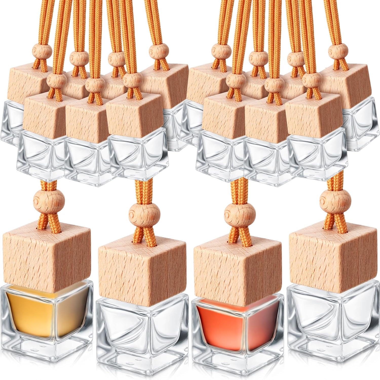 100 Pcs Car Air Freshener Hanging Bottle Empty Glass Perfume Diffuser Bottles Refillable Car Air Freshener Pendant Aromatherapy Fragrance Vials Ornament(Square)