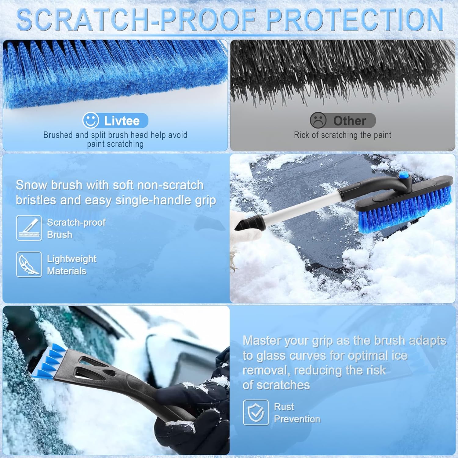 32" Extendable Ice Scraper & Snow Brush for Car Windshield, 360° Rotating Snow Removal Tool for Cars, Trucks & SUVs, Automotive Winter Essentials & Car Accessories for Men, Blue