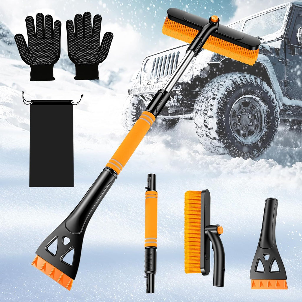 Car Windshield Ice Scraper With Snow Brush, Snow Removal Squeegee For Automotive, Exterior Dust Remover Brushes And Brooms, Essential Winter Car Window Extendable Long Handled Snow Brush Tool.