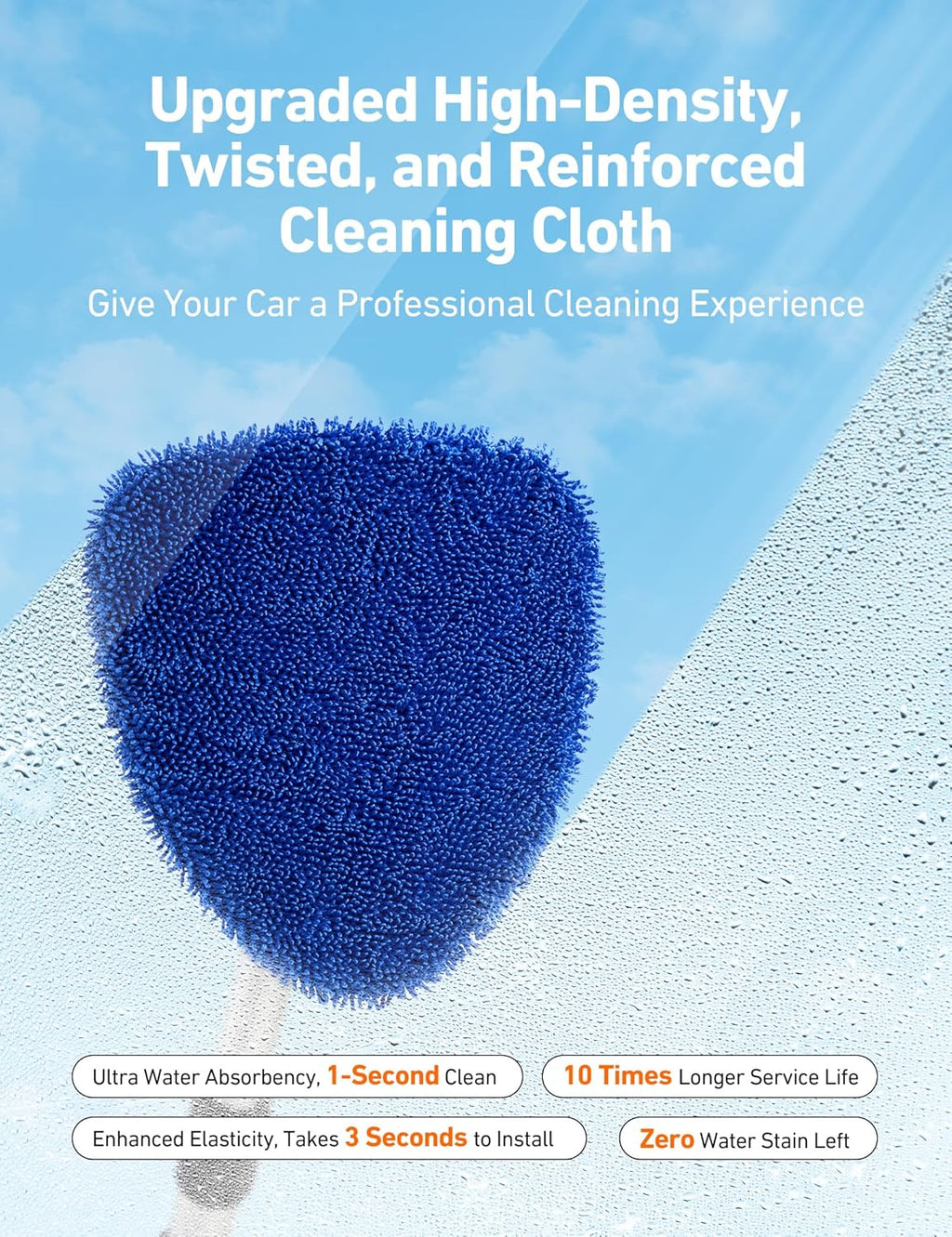 Windshield Cleaner Tool, Car Interior Detailing Cleaning Kit with Extendable Handle and 4 Upgraded High-Density Reusable Microfiber Pads, Auto Glass Wiper Brush Kit for Cars, Blue, 15.9in-21in