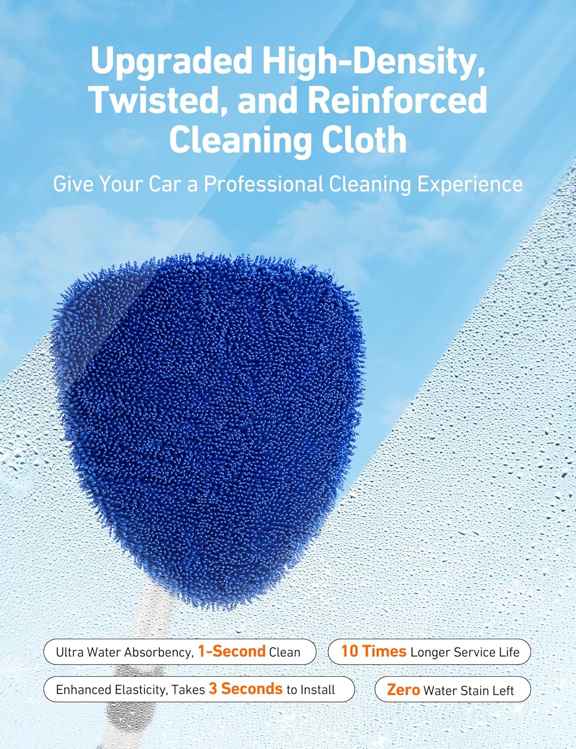 Windshield Cleaner Tool, Car Interior Detailing Cleaning Kit with Extendable Handle and 4 Upgraded High-Density Reusable Microfiber Pads, Auto Glass Wiper Brush Kit for Cars, Blue, 15.9in-21in